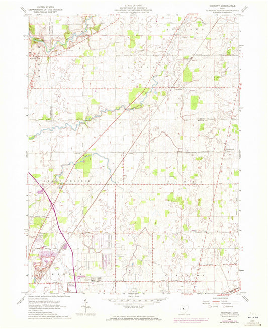 Classic USGS Monnett Ohio 7.5'x7.5' Topo Map Image
