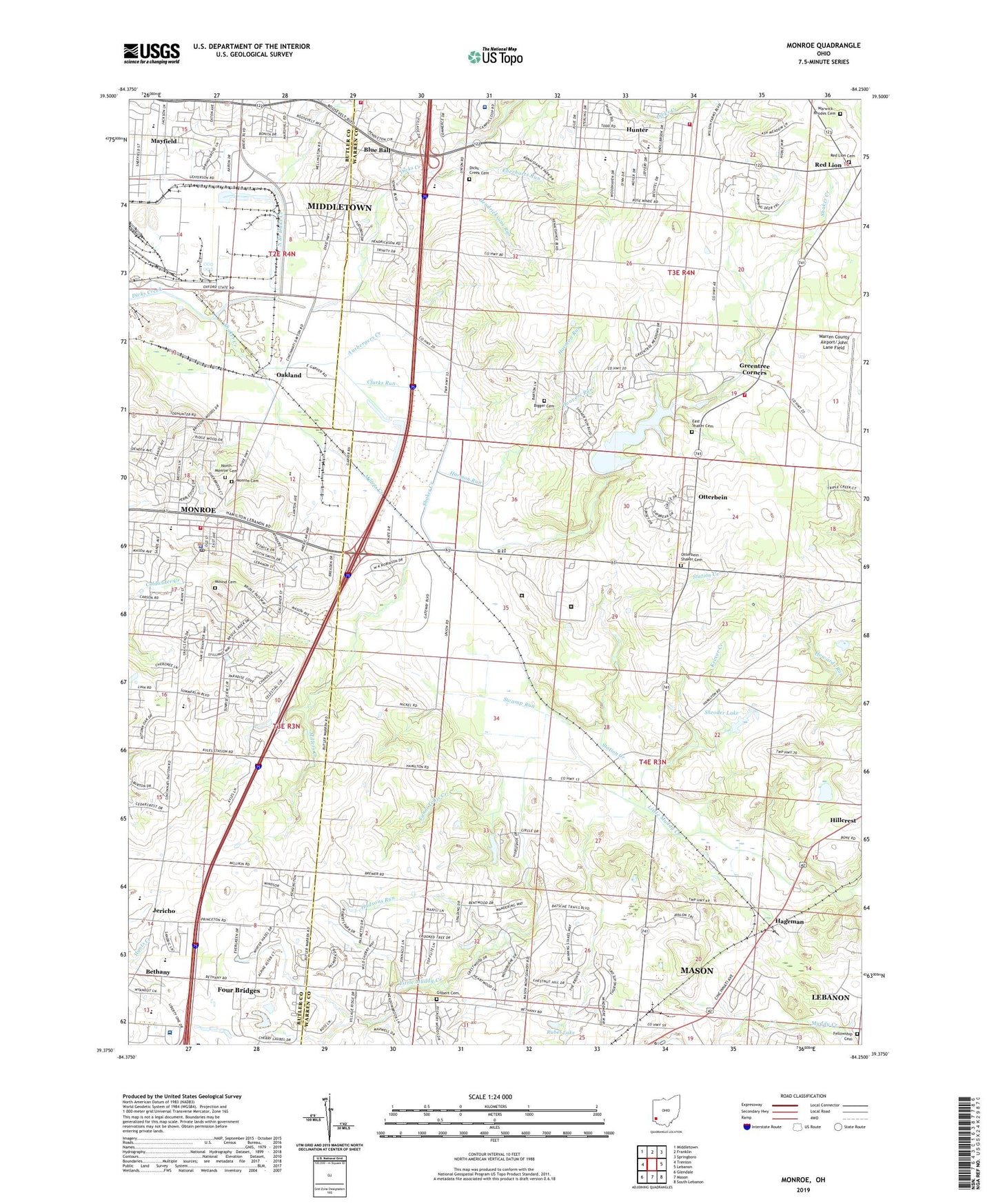 Monroe Ohio US Topo Map Image