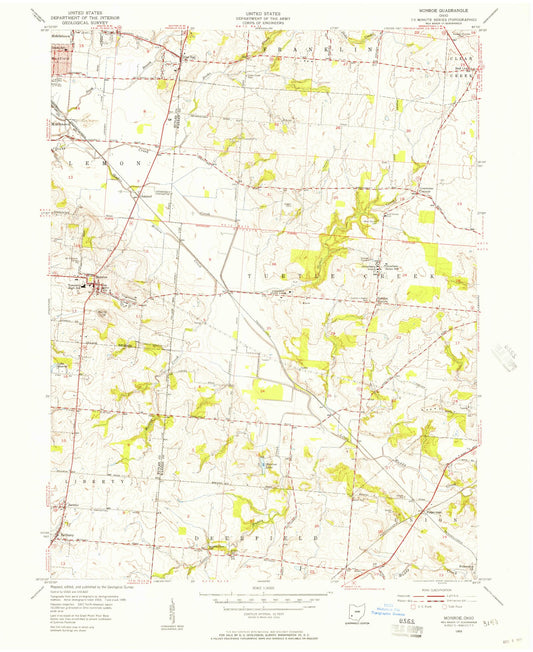 Classic USGS Monroe Ohio 7.5'x7.5' Topo Map Image