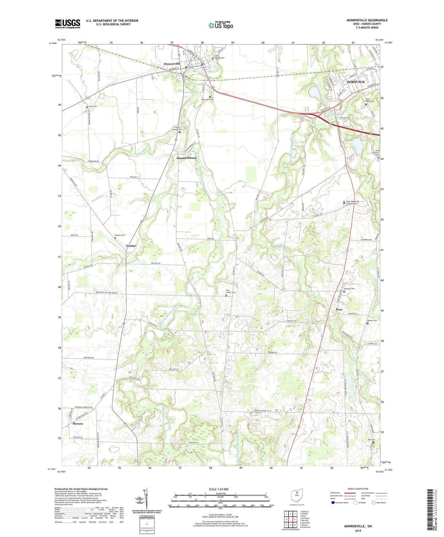 Monroeville Ohio US Topo Map Image