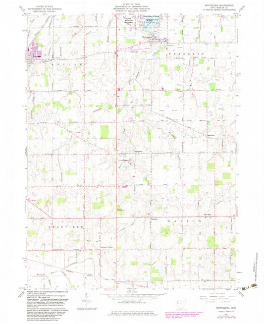 Classic USGS Montezuma Ohio 7.5'x7.5' Topo Map Image