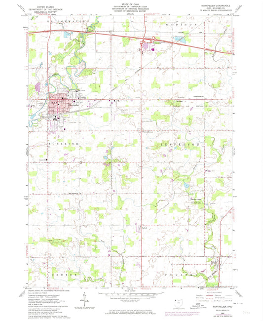 Classic USGS Montpelier Ohio 7.5'x7.5' Topo Map Image