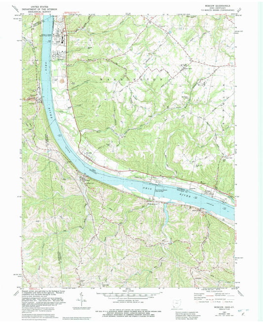 Classic USGS Moscow Ohio 7.5'x7.5' Topo Map Image