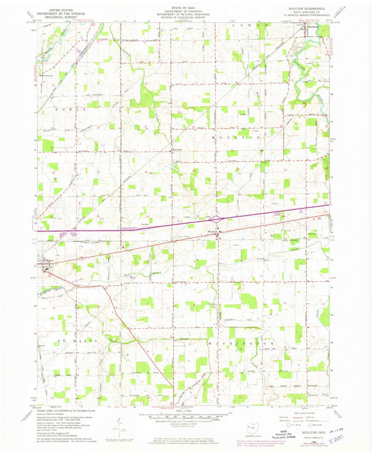 Classic USGS Moulton Ohio 7.5'x7.5' Topo Map Image