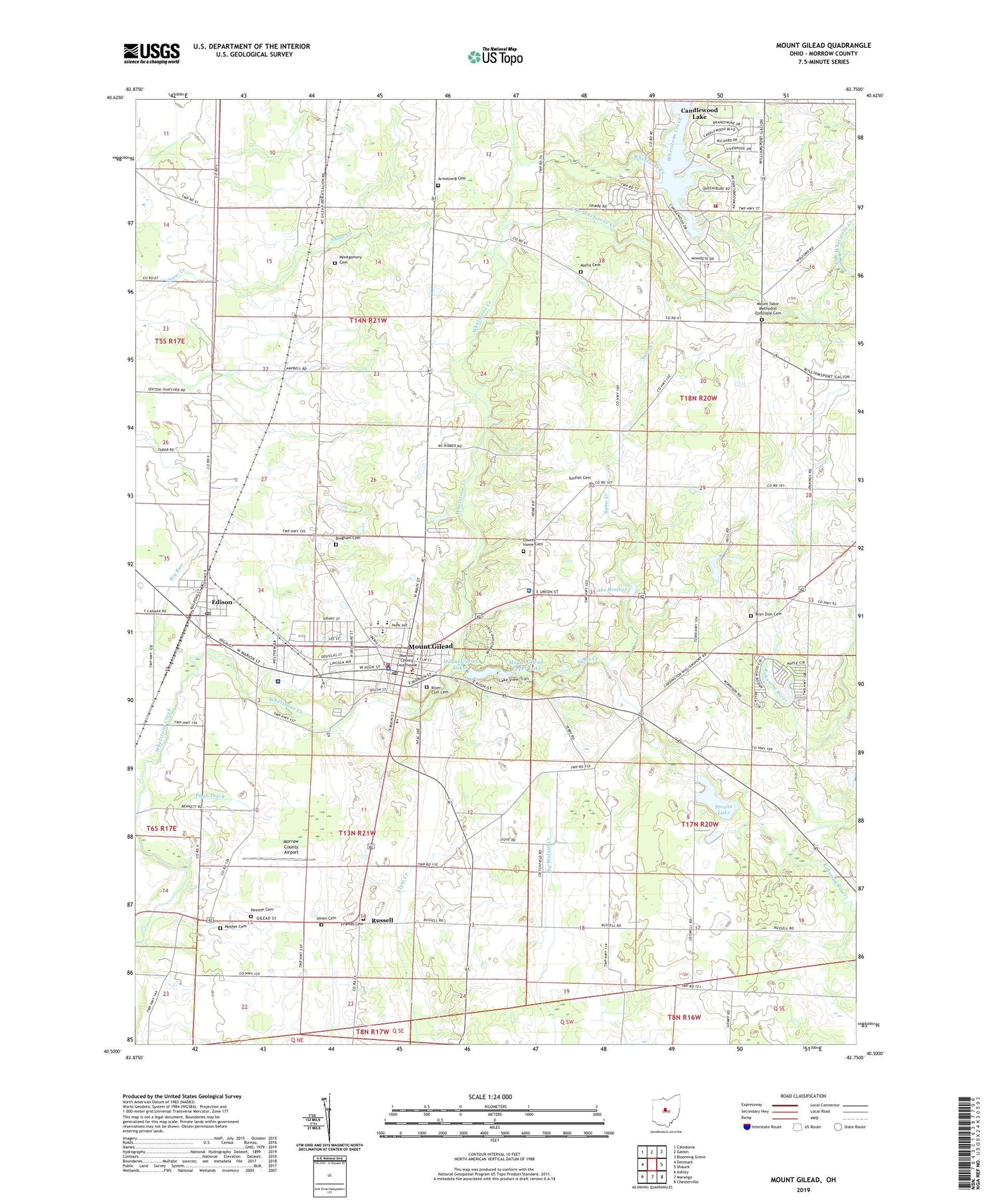 Mount Gilead Ohio US Topo Map Image