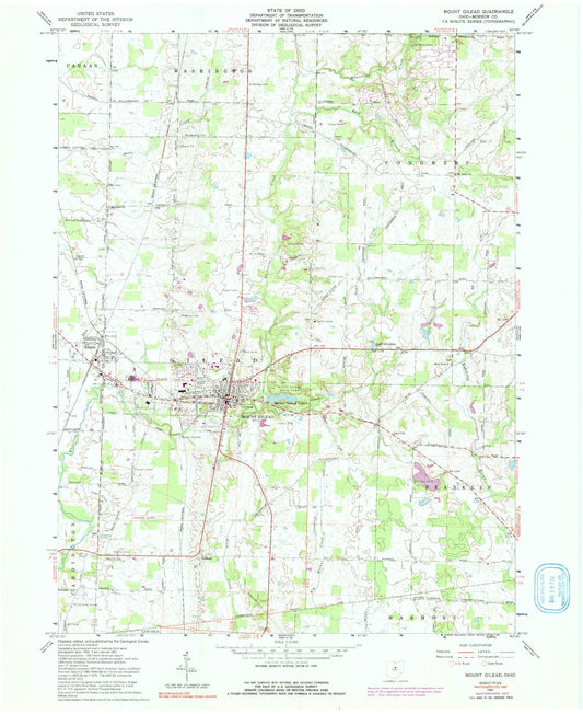 Classic USGS Mount Gilead Ohio 7.5'x7.5' Topo Map Image