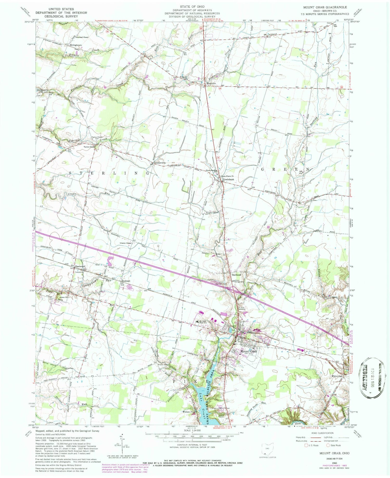 Classic USGS Mount Orab Ohio 7.5'x7.5' Topo Map Image