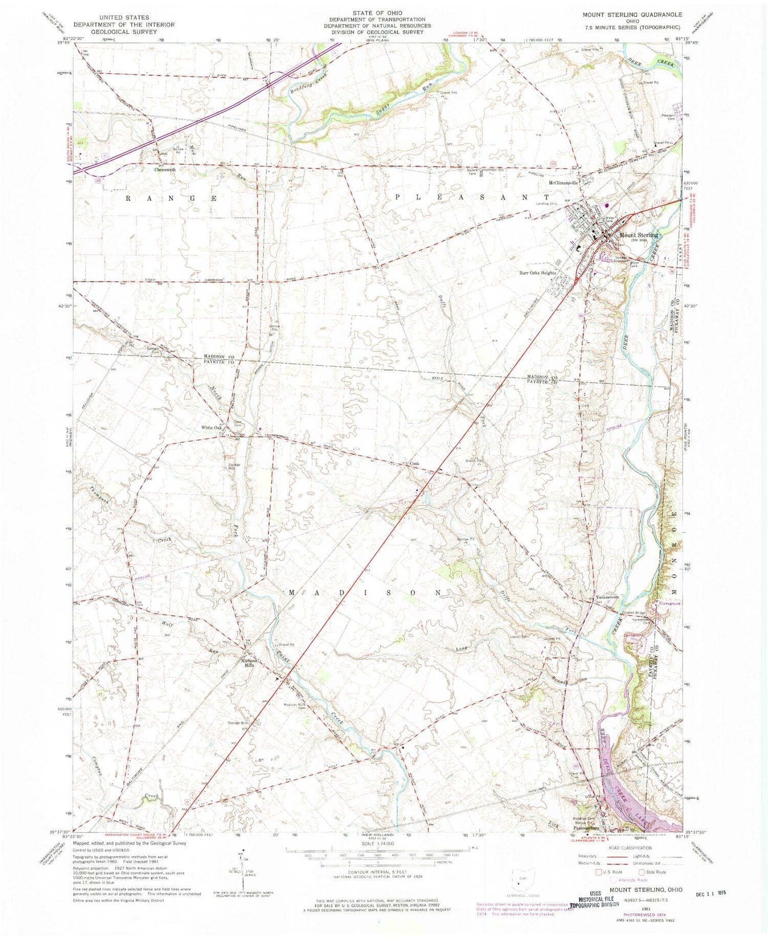 Classic USGS Mount Sterling Ohio 7.5'x7.5' Topo Map Image