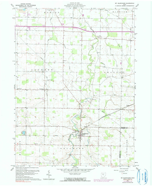Classic USGS Mount Blanchard Ohio 7.5'x7.5' Topo Map Image