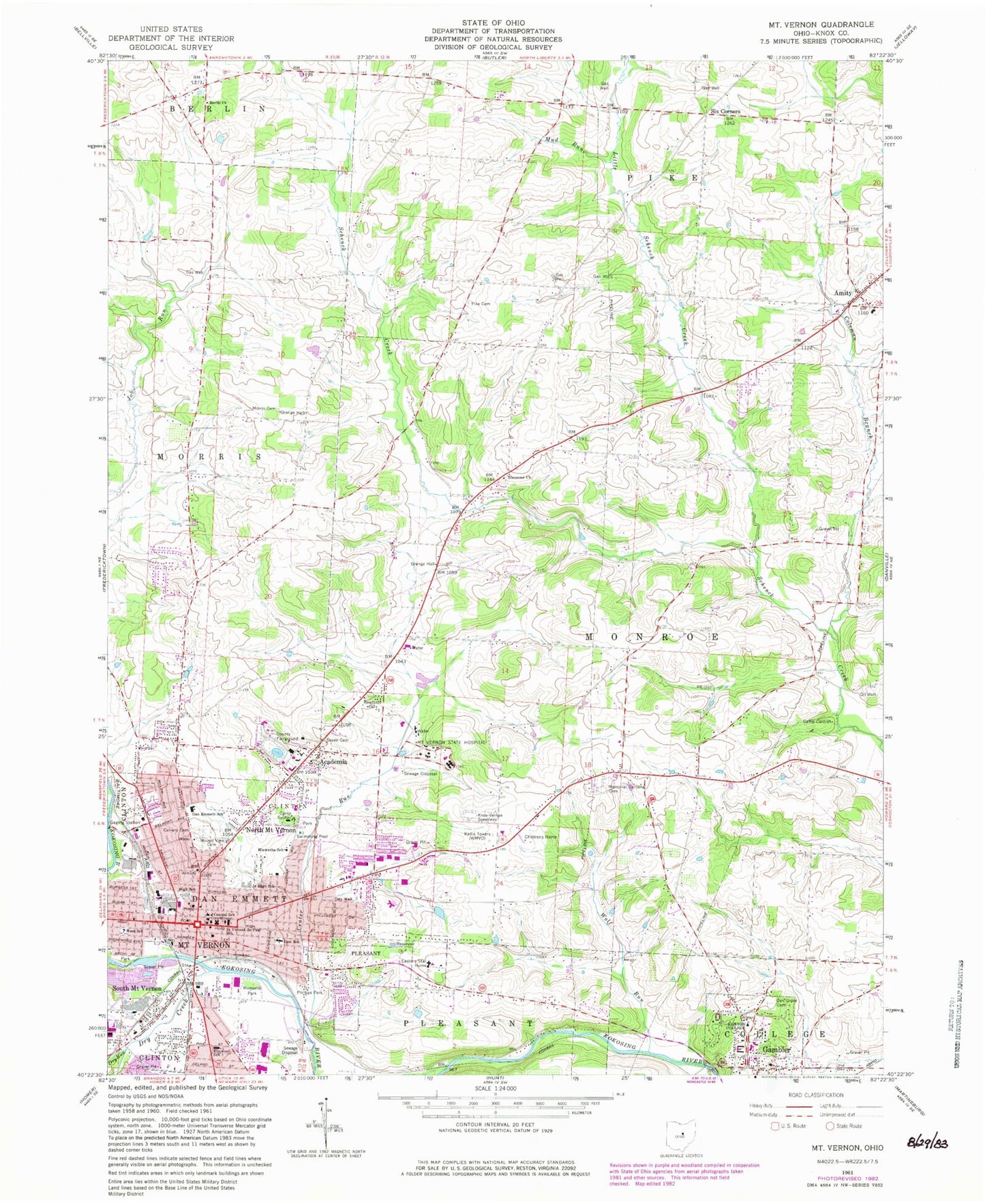 Classic USGS Mount Vernon Ohio 7.5'x7.5' Topo Map Image