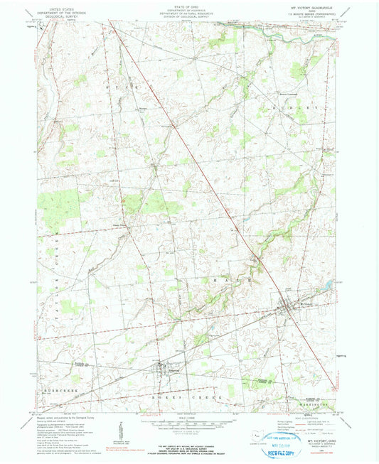 Classic USGS Mount Victory Ohio 7.5'x7.5' Topo Map Image