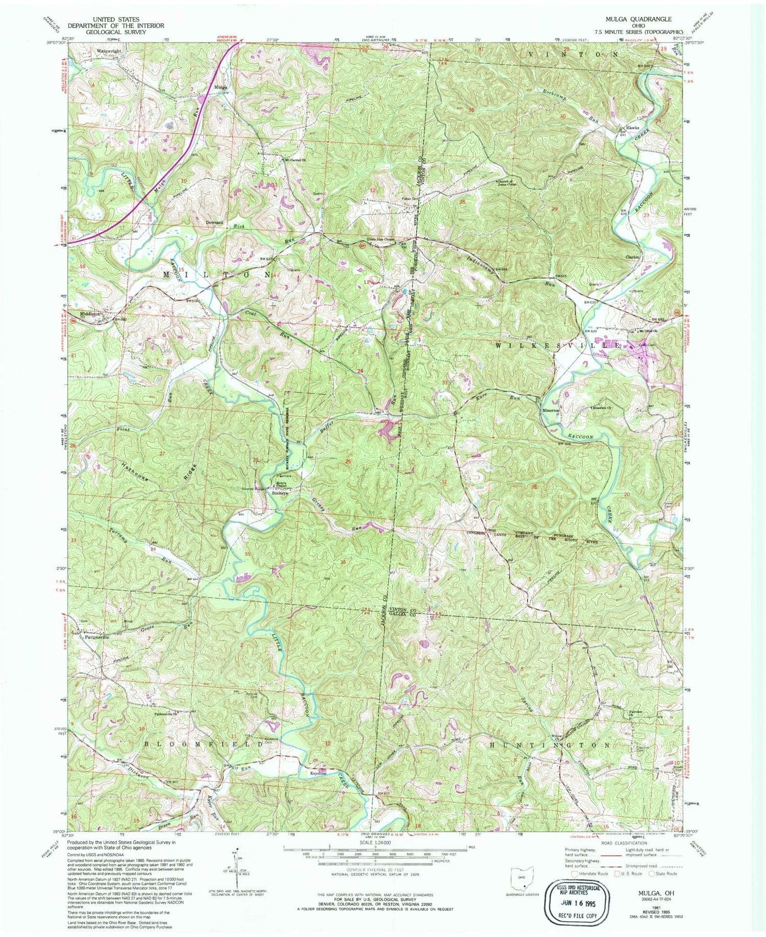 Classic USGS Mulga Ohio 7.5'x7.5' Topo Map Image