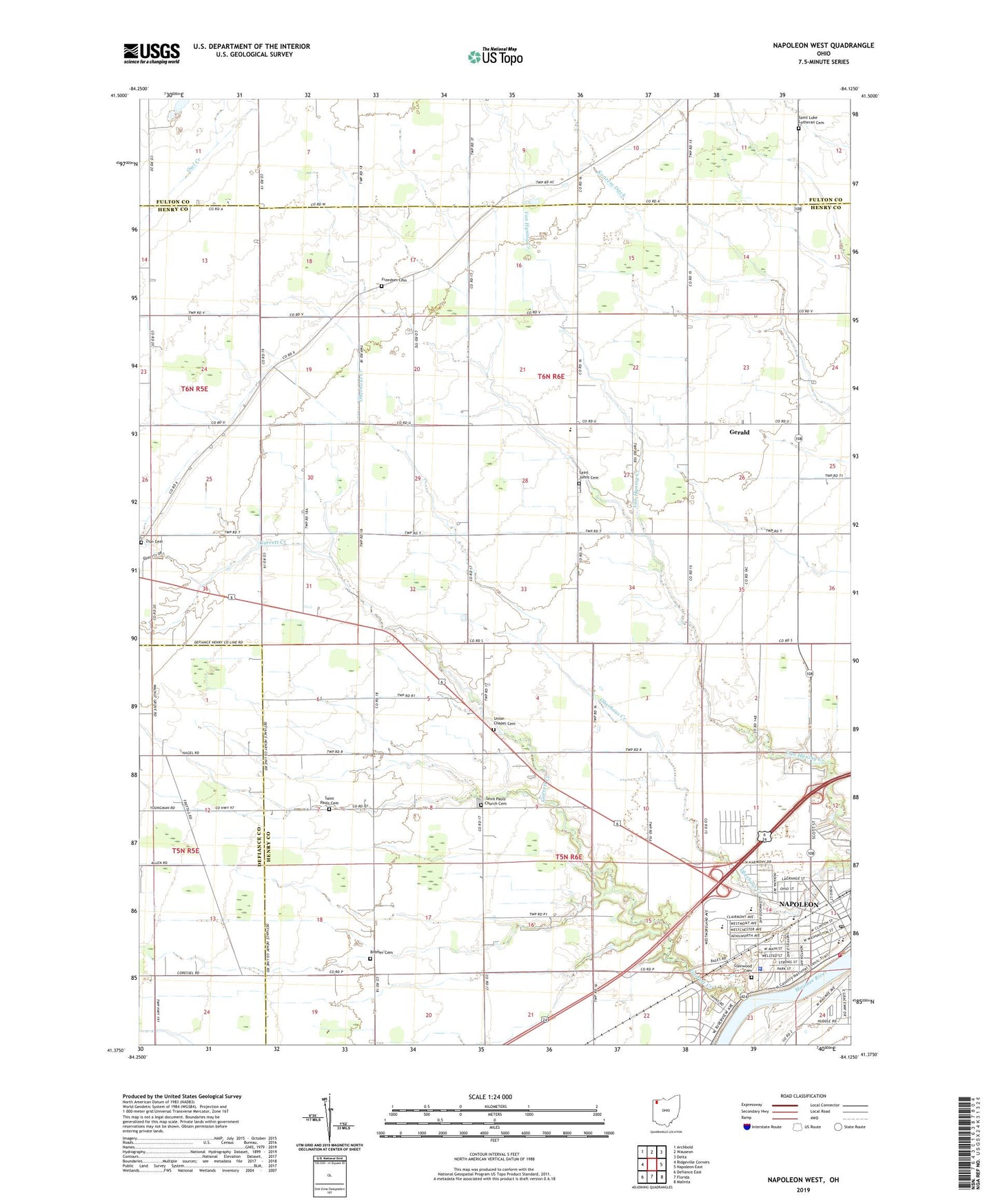 Napoleon West Ohio US Topo Map Image
