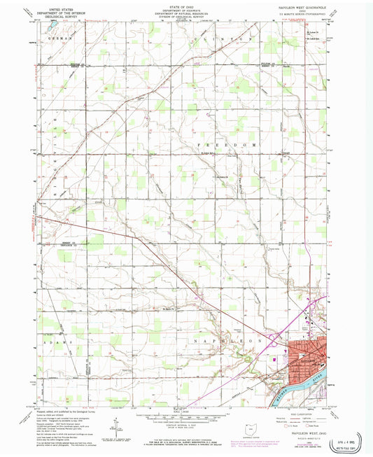 Classic USGS Napoleon West Ohio 7.5'x7.5' Topo Map Image