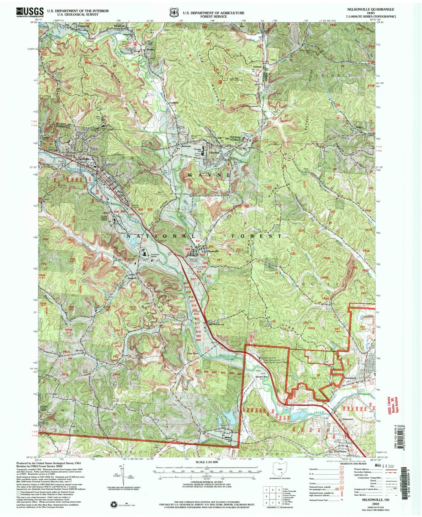 Classic USGS Nelsonville Ohio 7.5'x7.5' Topo Map Image