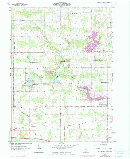 Classic USGS Nettle Lake Ohio 7.5'x7.5' Topo Map Image