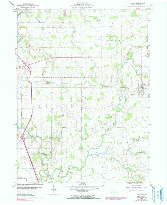 Classic USGS Nevada Ohio 7.5'x7.5' Topo Map Image
