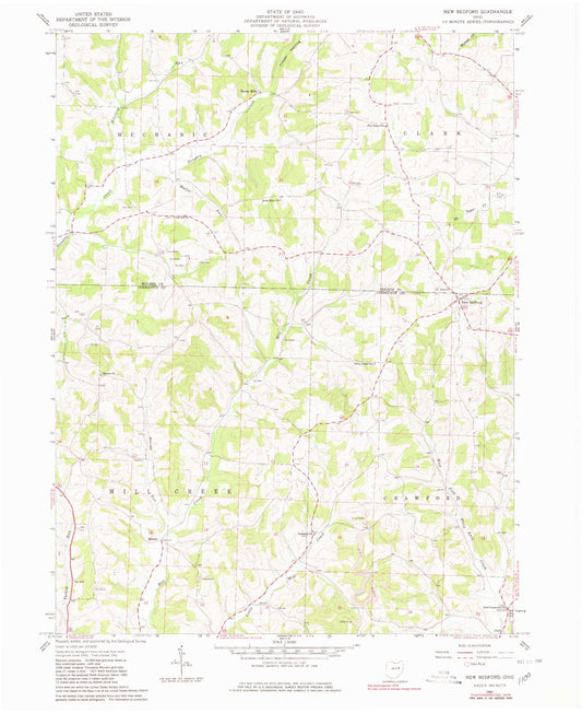 Classic USGS New Bedford Ohio 7.5'x7.5' Topo Map Image