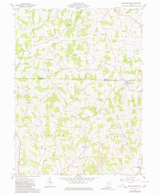 Classic USGS New Bedford Ohio 7.5'x7.5' Topo Map Image