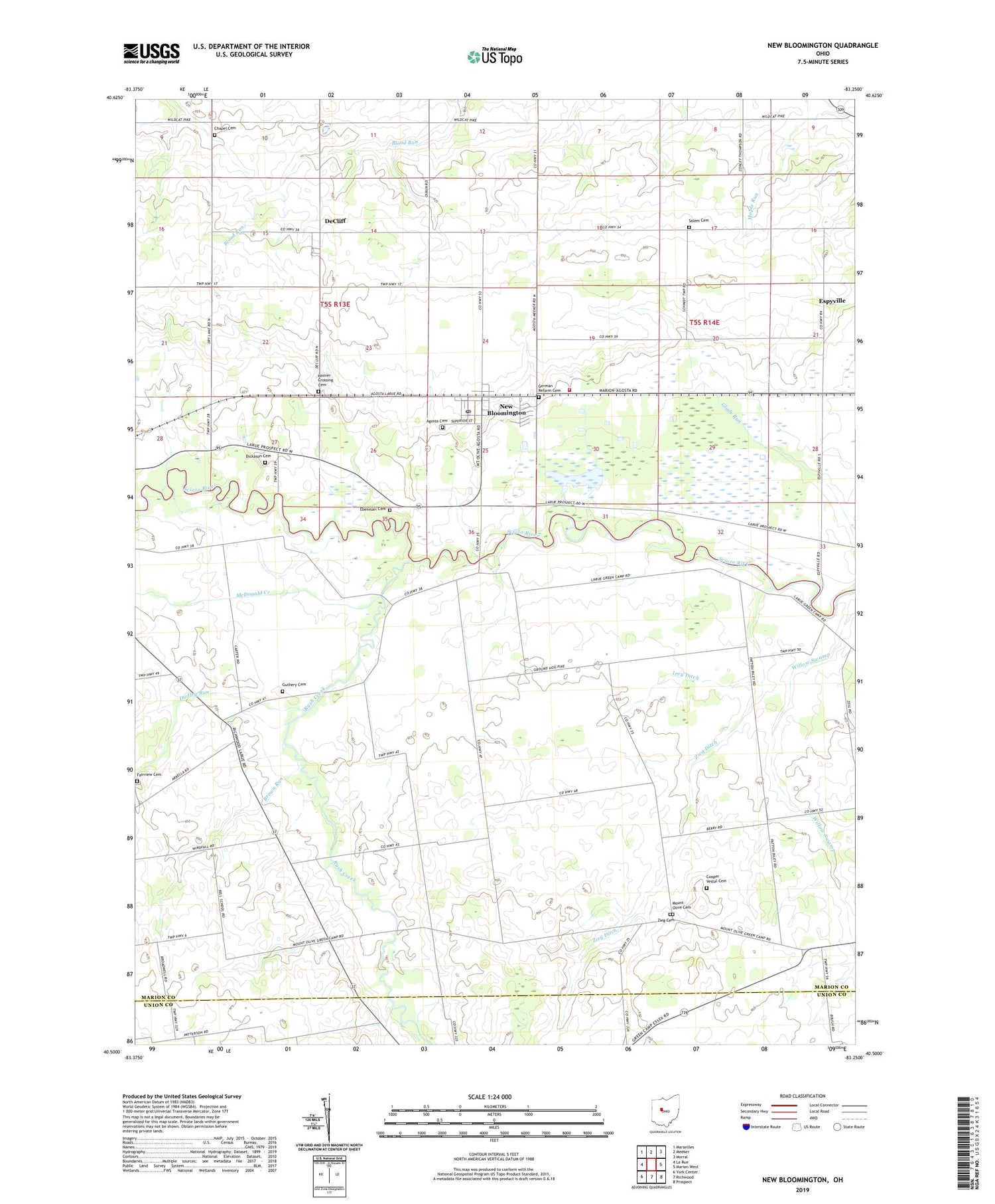 New Bloomington Ohio US Topo Map Image
