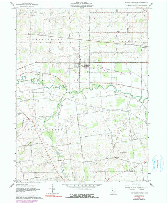 Classic USGS New Bloomington Ohio 7.5'x7.5' Topo Map Image