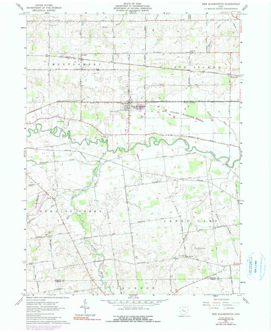 Classic USGS New Bloomington Ohio 7.5'x7.5' Topo Map Image