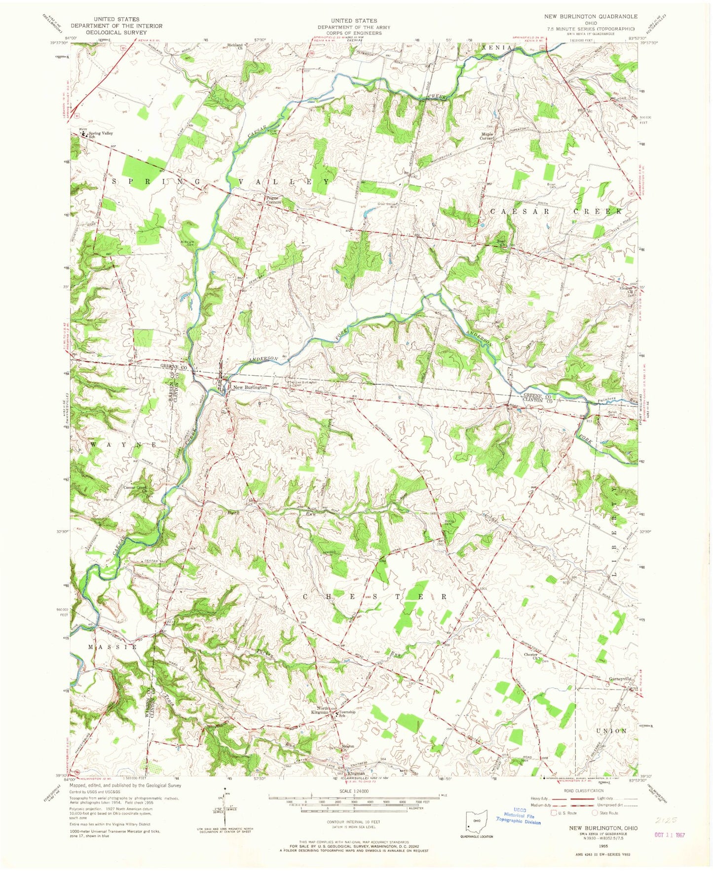 Classic USGS New Burlington Ohio 7.5'x7.5' Topo Map Image