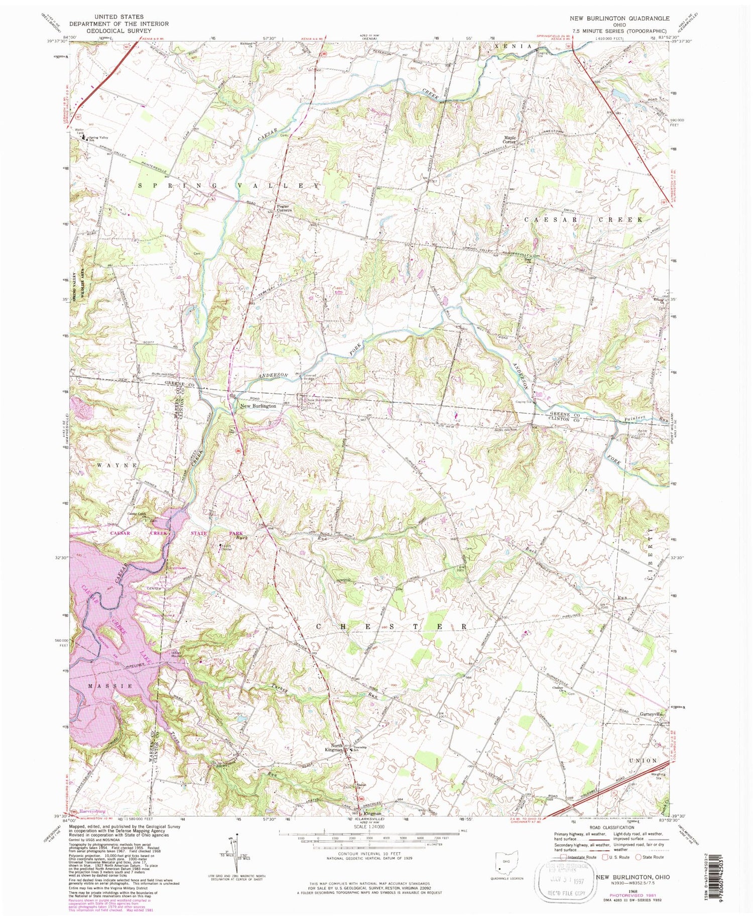 Classic USGS New Burlington Ohio 7.5'x7.5' Topo Map Image