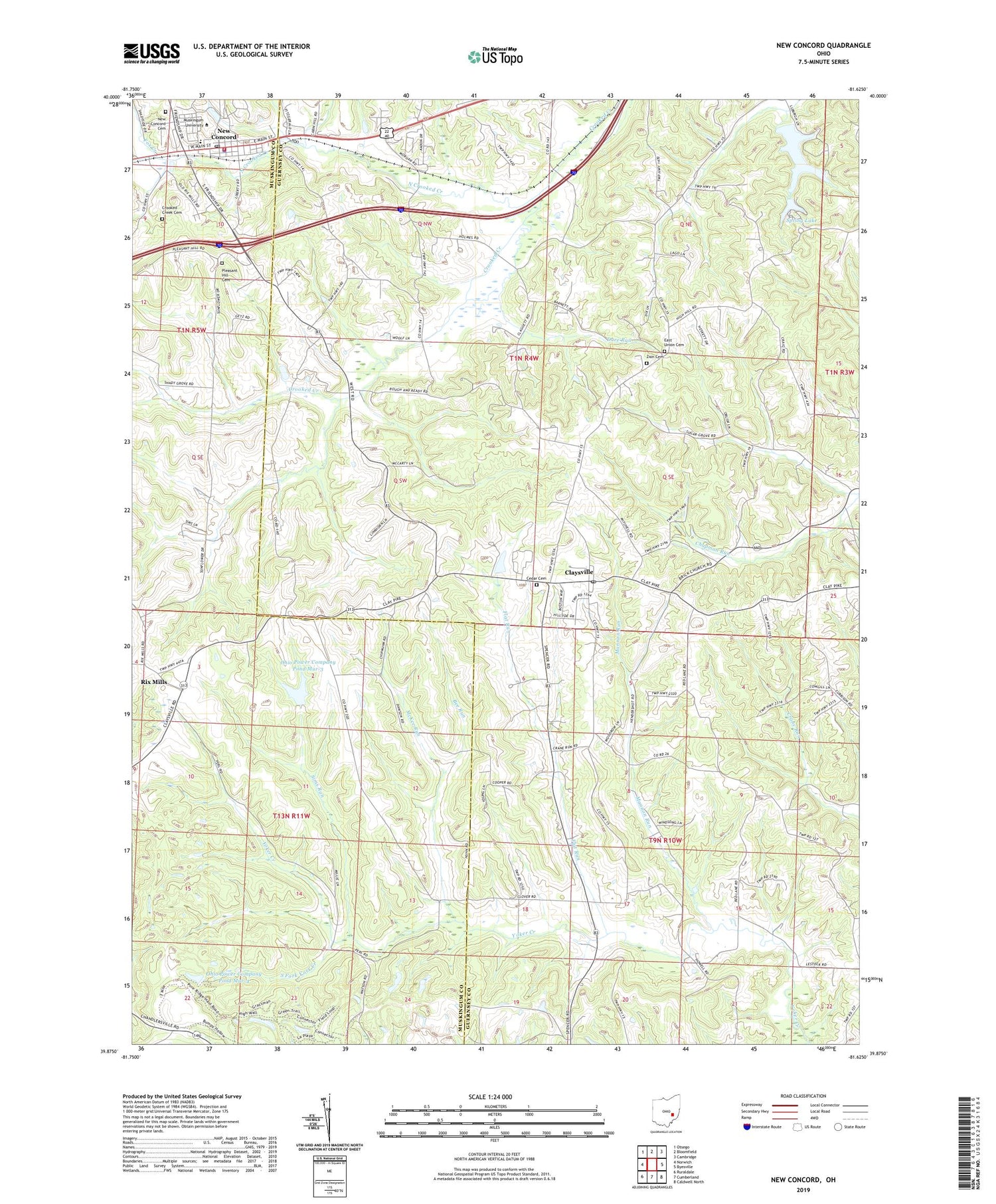 New Concord Ohio US Topo Map Image