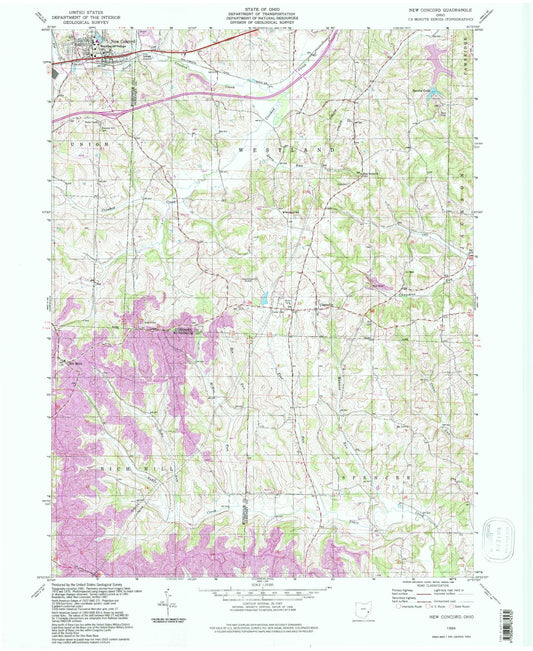Classic USGS New Concord Ohio 7.5'x7.5' Topo Map Image