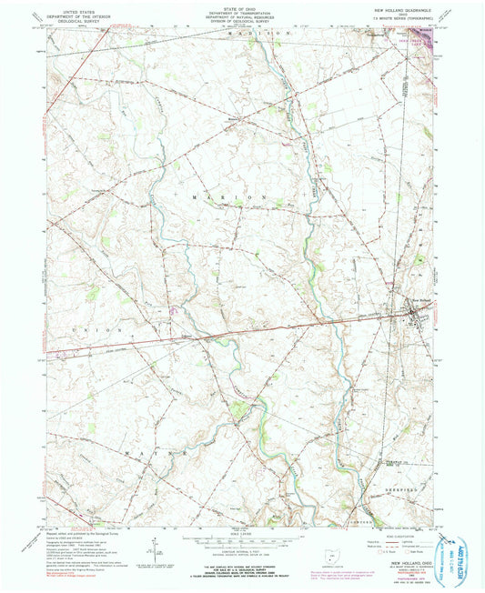 Classic USGS New Holland Ohio 7.5'x7.5' Topo Map Image