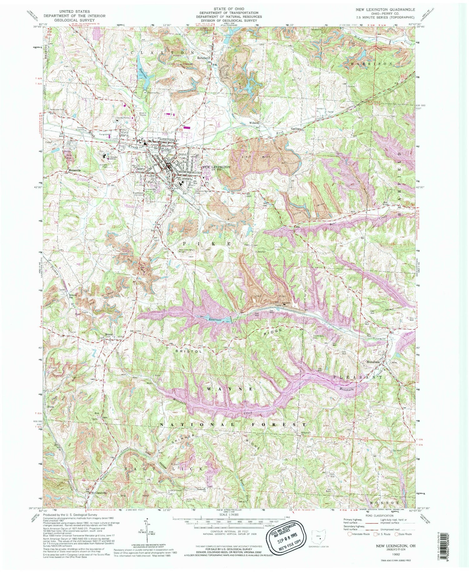 Classic USGS New Lexington Ohio 7.5'x7.5' Topo Map Image