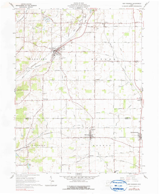 Classic USGS New Madison Ohio 7.5'x7.5' Topo Map Image