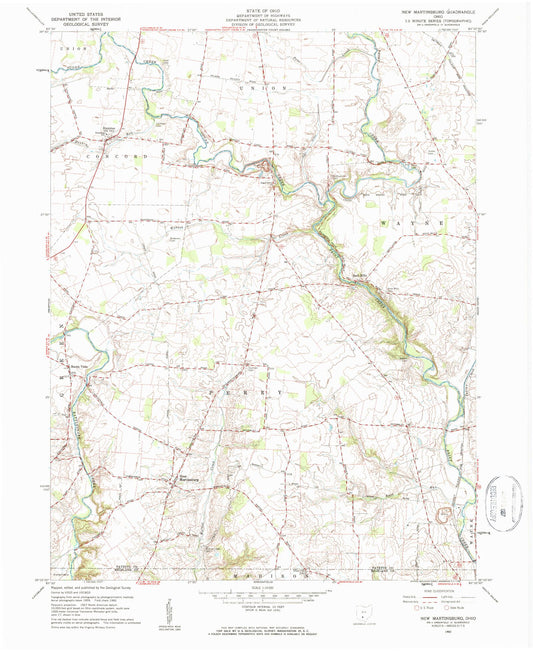 Classic USGS New Martinsburg Ohio 7.5'x7.5' Topo Map Image