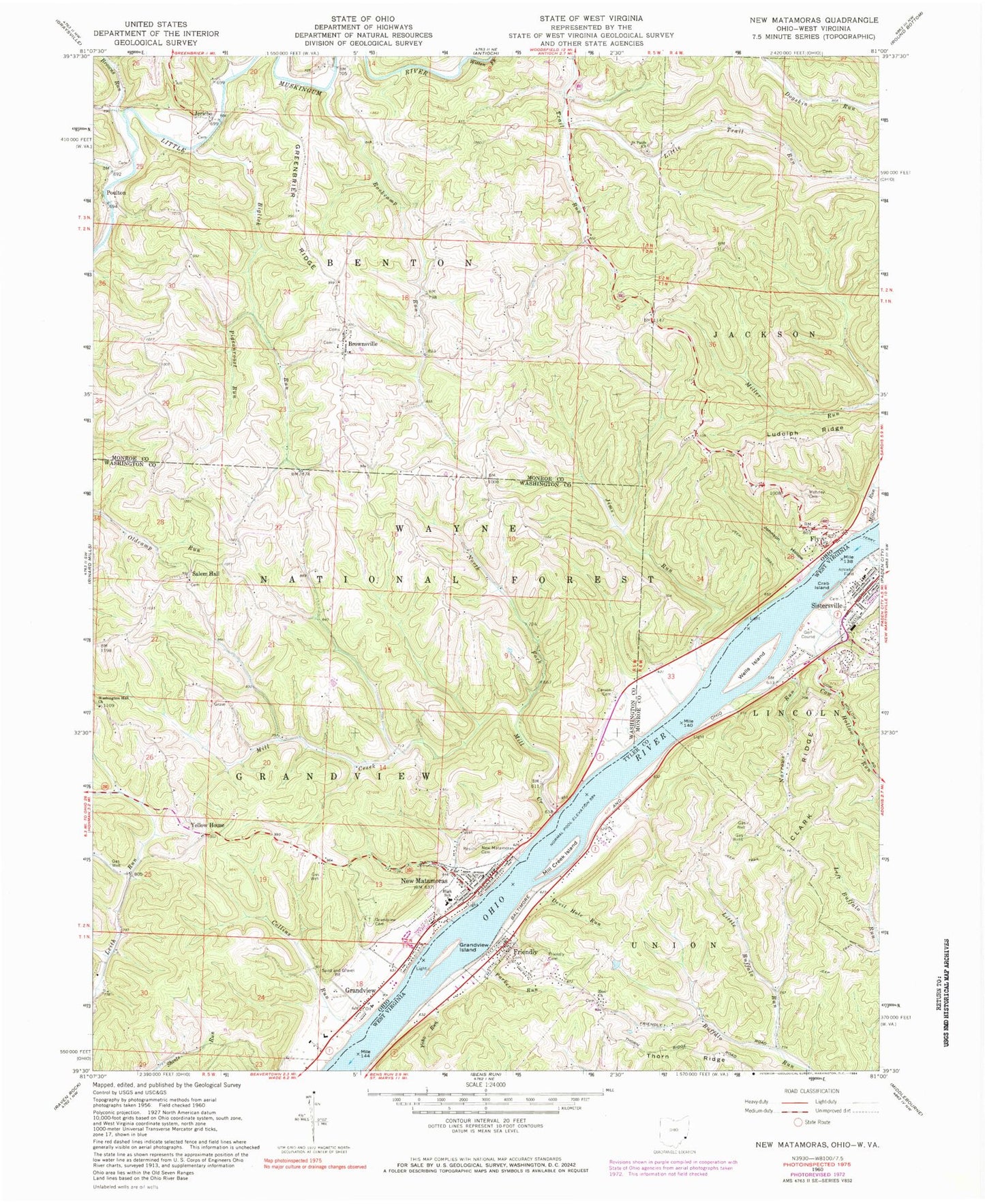 Classic USGS New Matamoras Ohio 7.5'x7.5' Topo Map Image