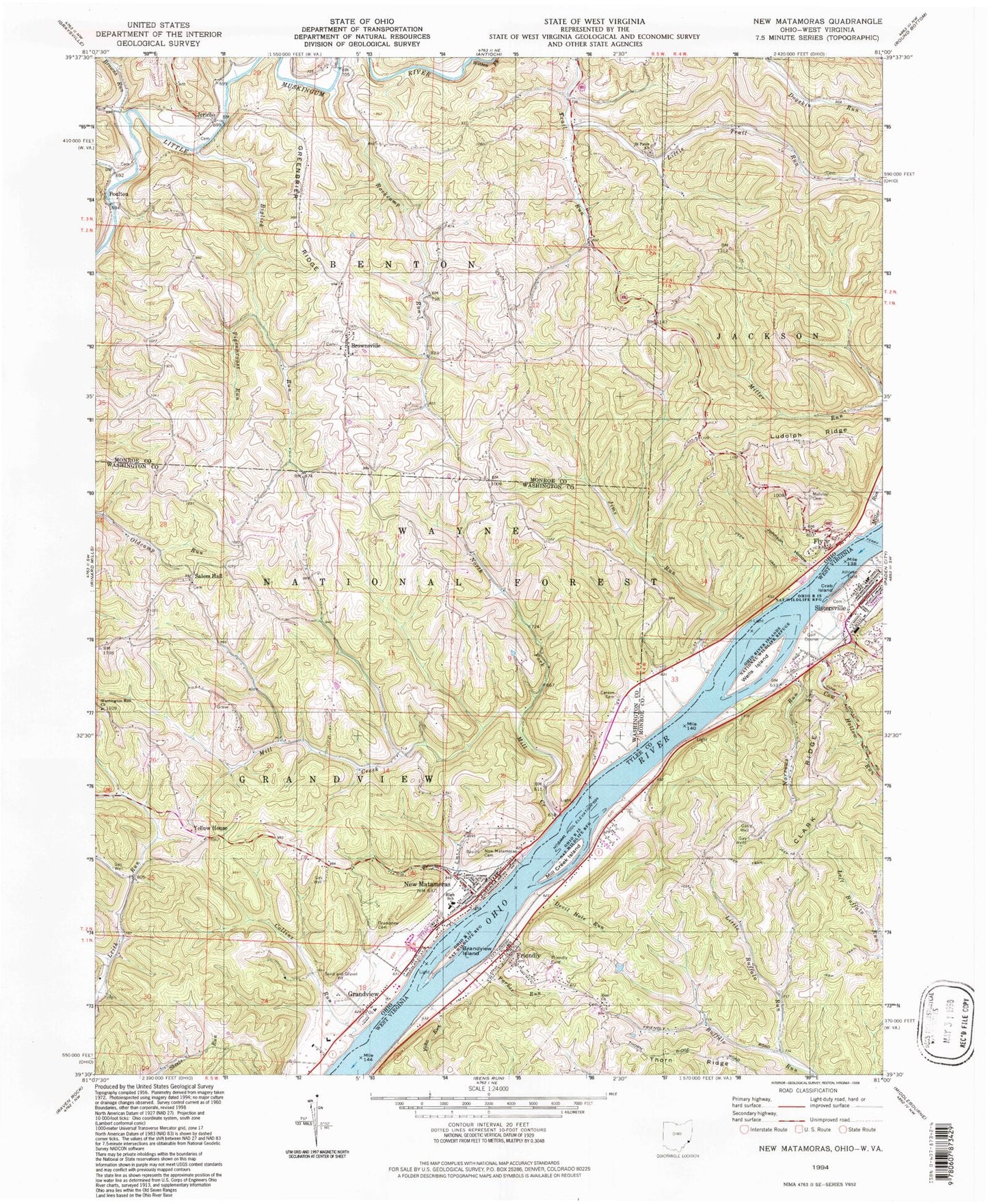 Classic USGS New Matamoras Ohio 7.5'x7.5' Topo Map Image