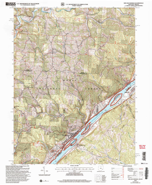 Classic USGS New Matamoras Ohio 7.5'x7.5' Topo Map Image