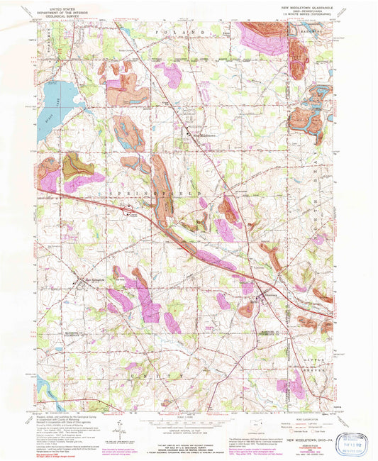 Classic USGS New Middletown Ohio 7.5'x7.5' Topo Map Image
