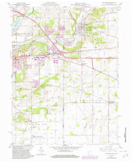Classic USGS New Paris Ohio 7.5'x7.5' Topo Map Image