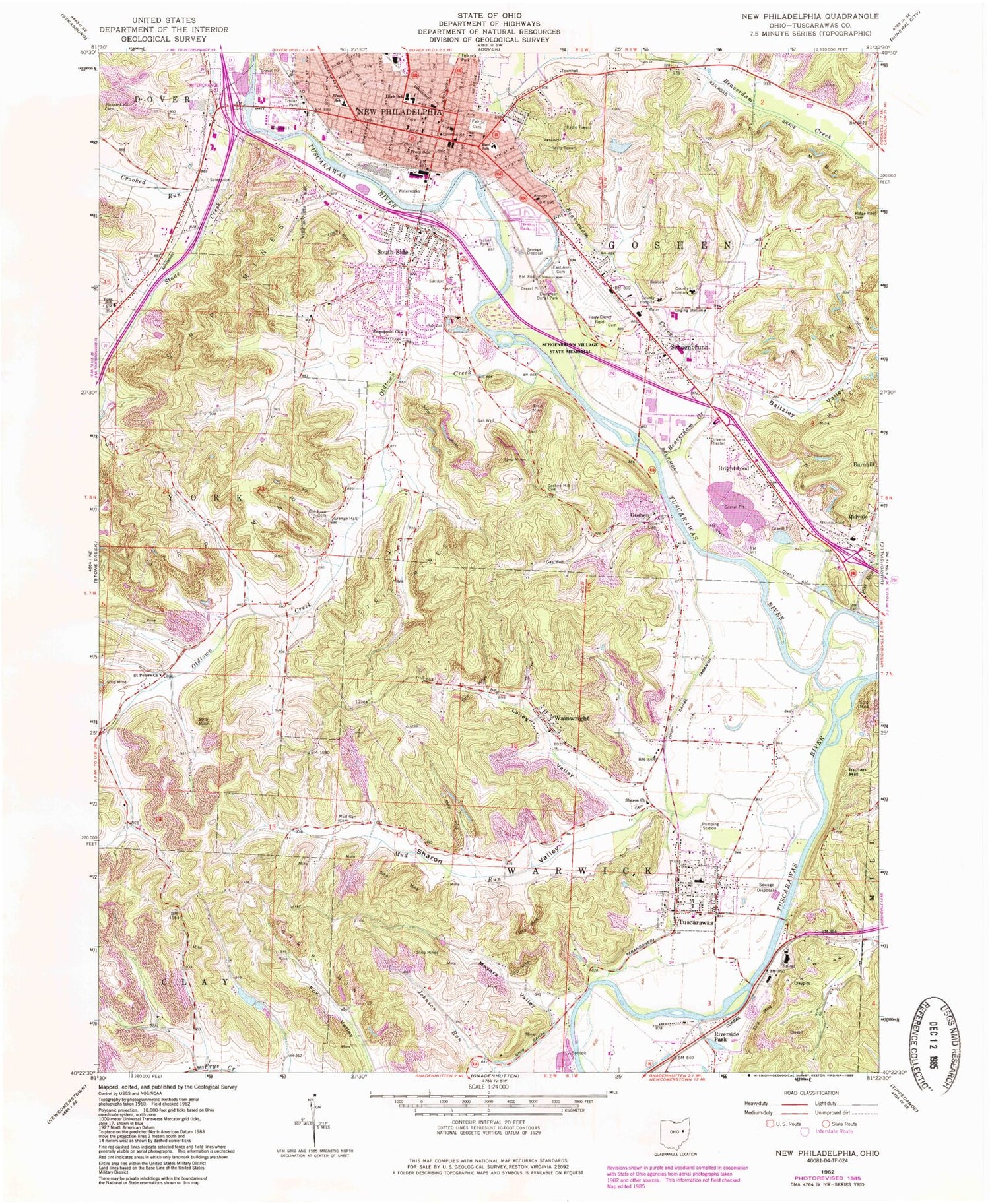 Classic USGS New Philadelphia Ohio 7.5'x7.5' Topo Map Image