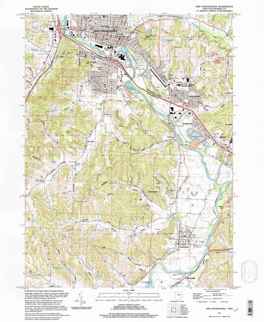 Classic USGS New Philadelphia Ohio 7.5'x7.5' Topo Map Image