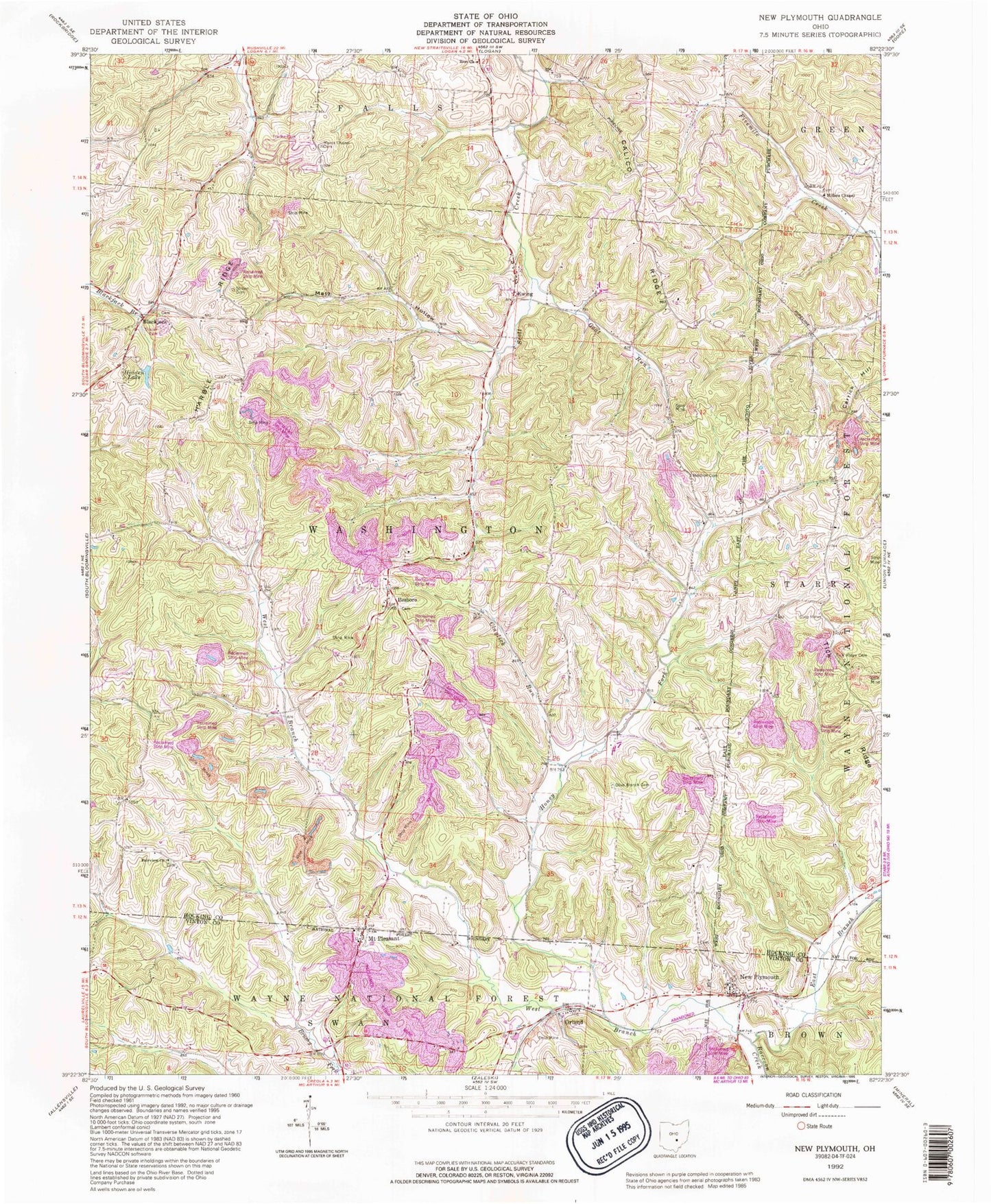 Classic USGS New Plymouth Ohio 7.5'x7.5' Topo Map Image