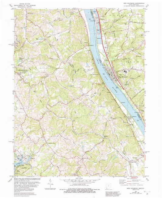 Classic USGS New Richmond Ohio 7.5'x7.5' Topo Map Image