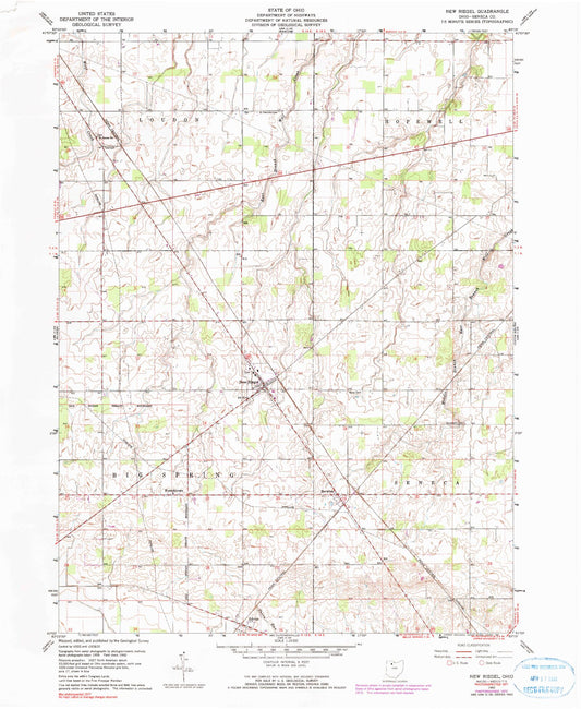 Classic USGS New Riegel Ohio 7.5'x7.5' Topo Map Image
