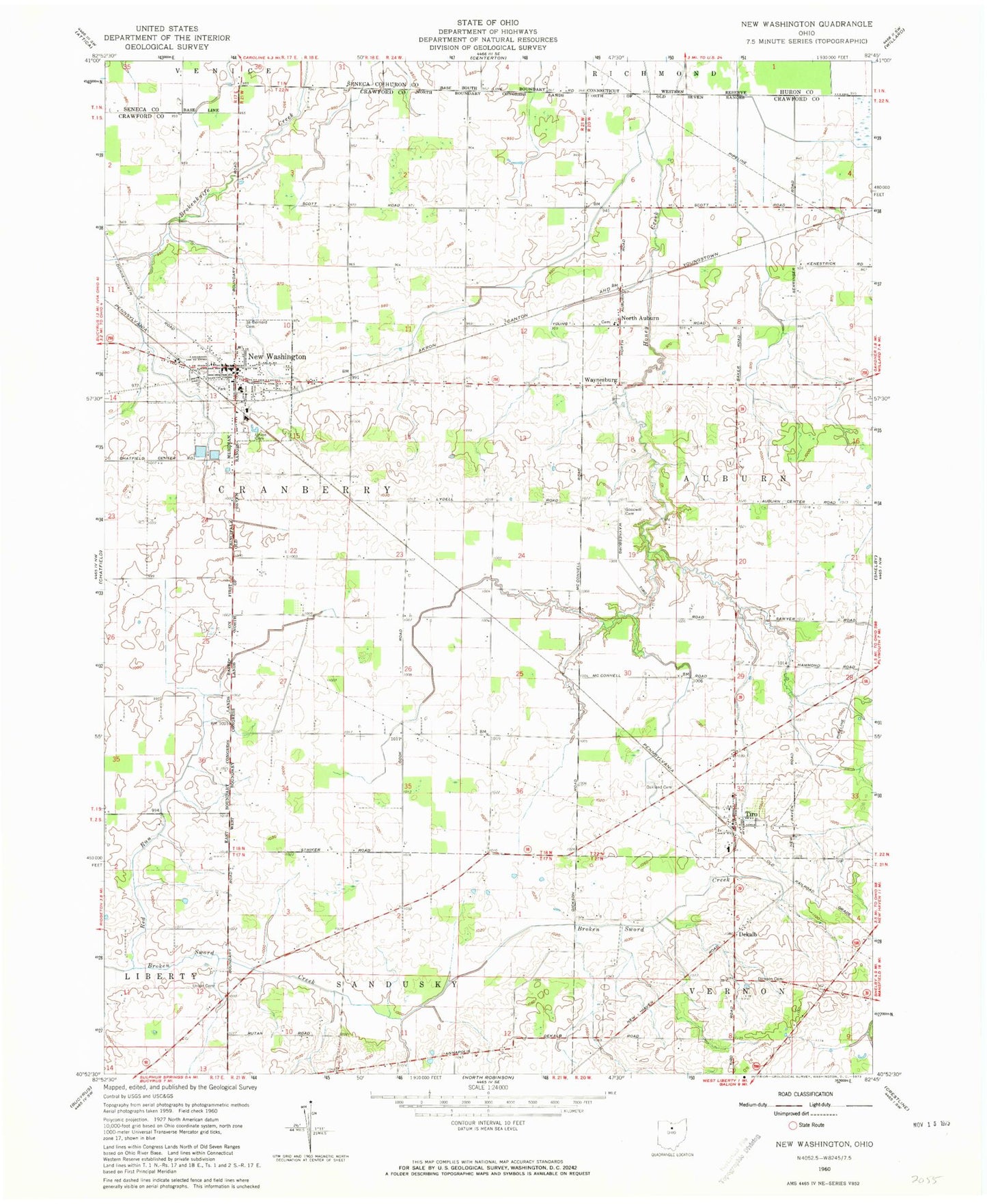 Classic USGS New Washington Ohio 7.5'x7.5' Topo Map Image