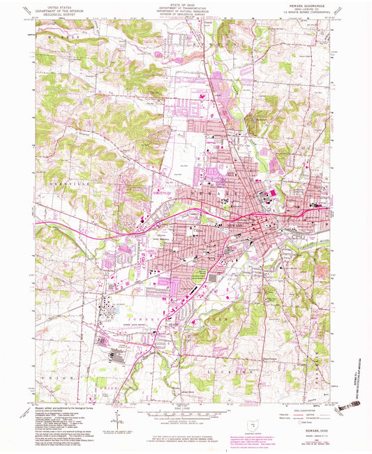 Classic USGS Newark Ohio 7.5'x7.5' Topo Map Image
