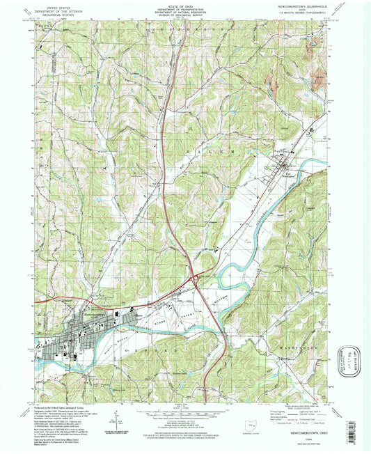 Classic USGS Newcomerstown Ohio 7.5'x7.5' Topo Map Image