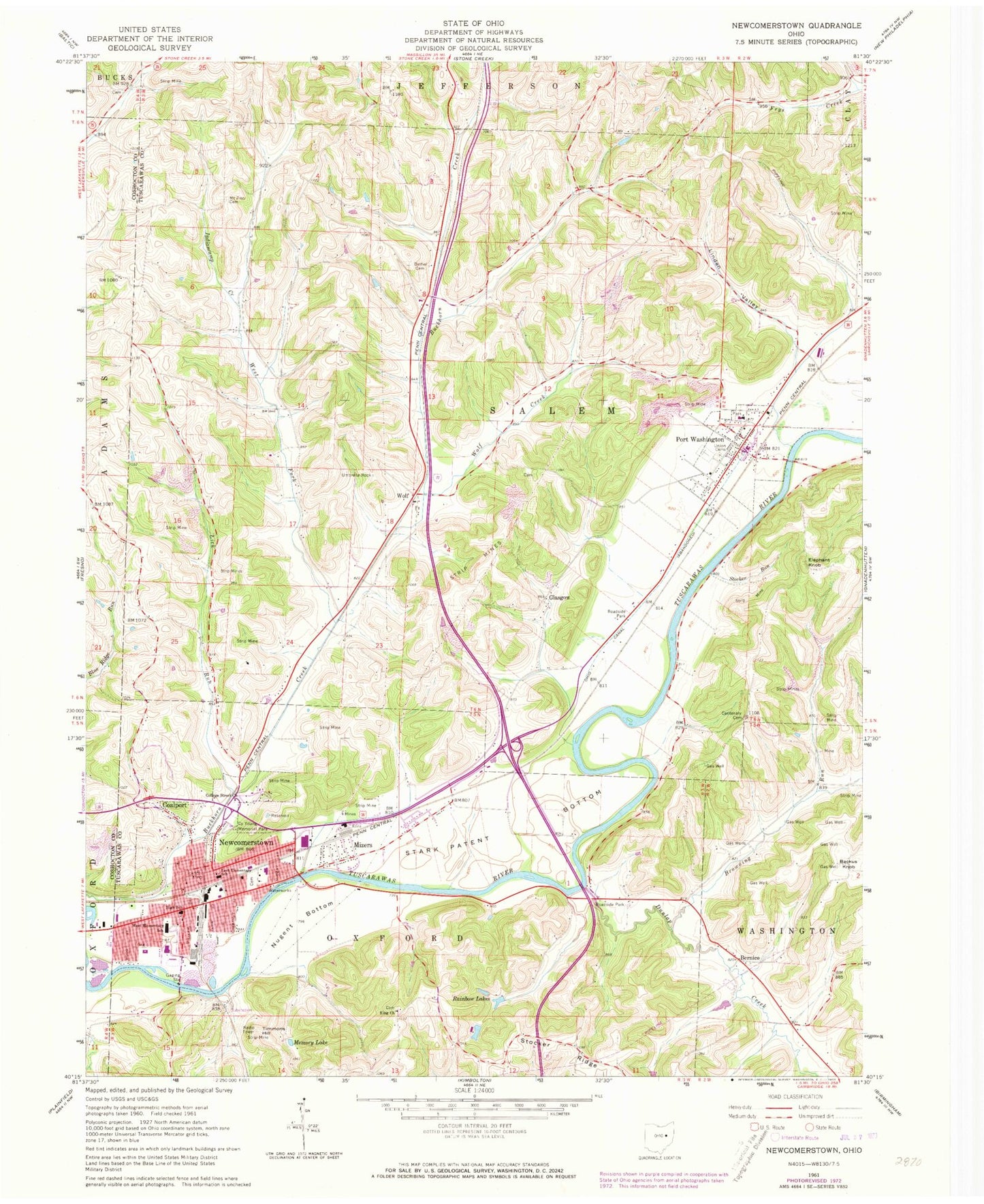 Classic USGS Newcomerstown Ohio 7.5'x7.5' Topo Map Image