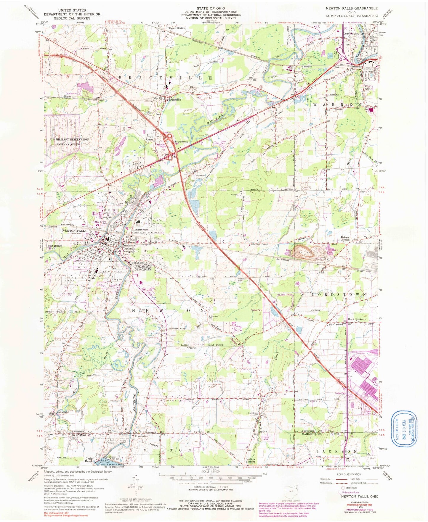 Classic USGS Newton Falls Ohio 7.5'x7.5' Topo Map Image