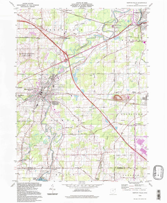 Classic USGS Newton Falls Ohio 7.5'x7.5' Topo Map Image